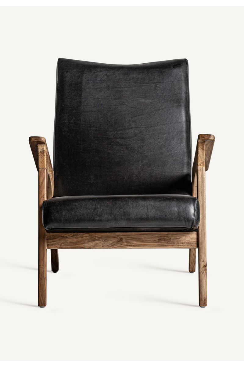 Black Leather Teak Accent Chair | Vical Home Crans | Oroatrade.com