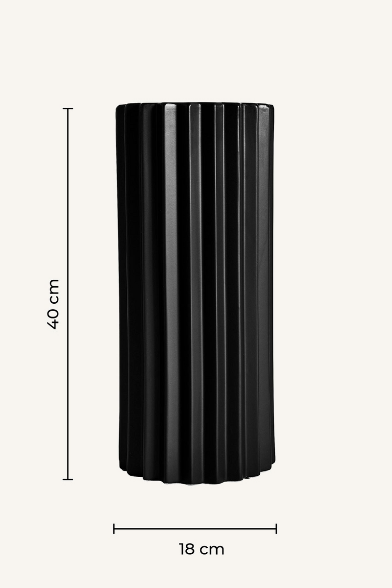 Black Stone Fluted Vase | Vical Home Plissé | Oroatrade.com