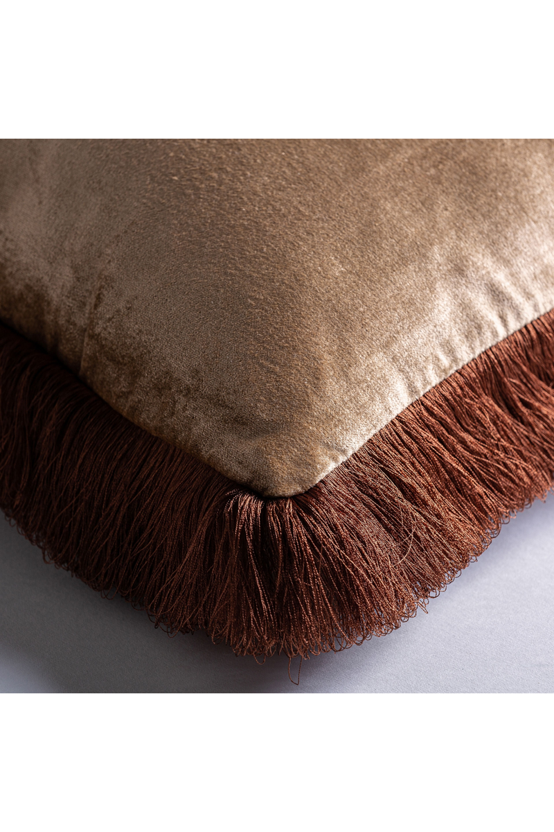 Beige Velvet Fringed Cushion | Vical Home Zaid | Oroatrade.com