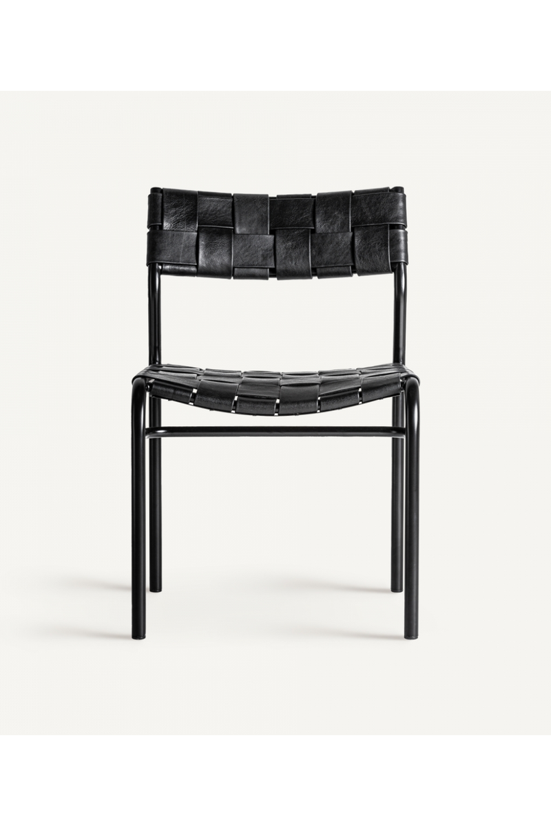 Woven Black Leather Dining Chair (2) | Vical Home Franey | Oroatrade.com