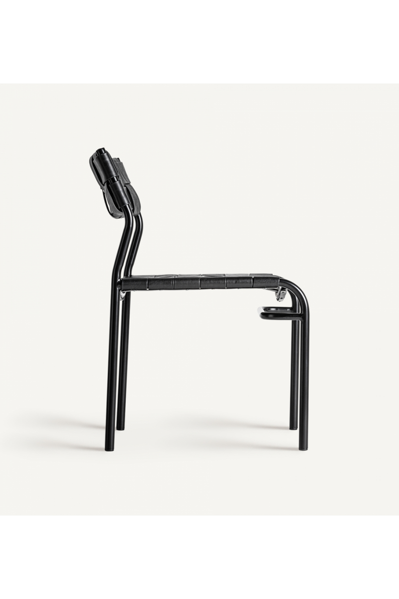 Woven Black Leather Dining Chair (2) | Vical Home Franey | Oroatrade.com