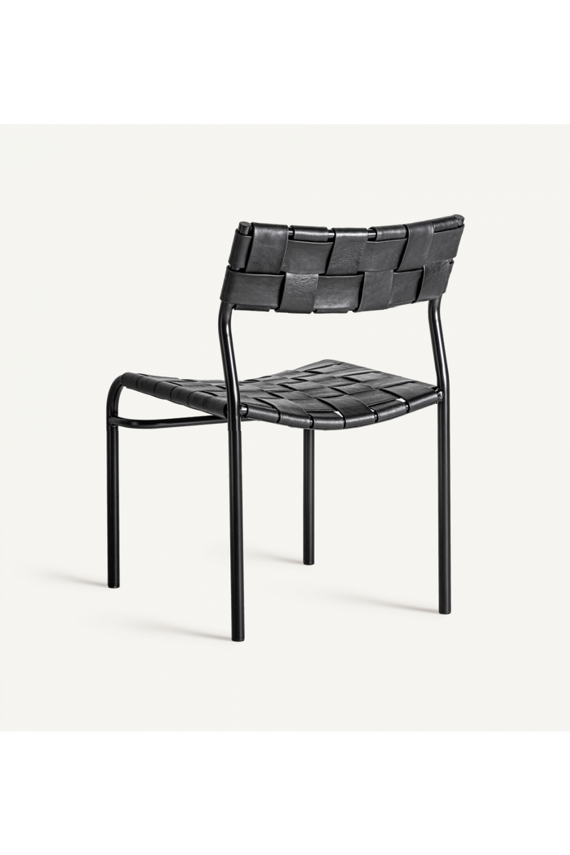 Woven Black Leather Dining Chair (2) | Vical Home Franey | Oroatrade.com