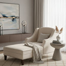 Beige Nailhead Trimmed Chaise Lounge | Bali Loom Leonie | Oroatrade.com