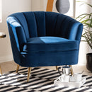 Channeled Blue Velvet Accent Chair | Bali Loom Emeline | Oroatrade.com