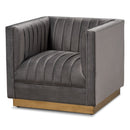 Gray Velvet Channeled Accent Chair | Bali Loom Aveline | Oroatrade.com