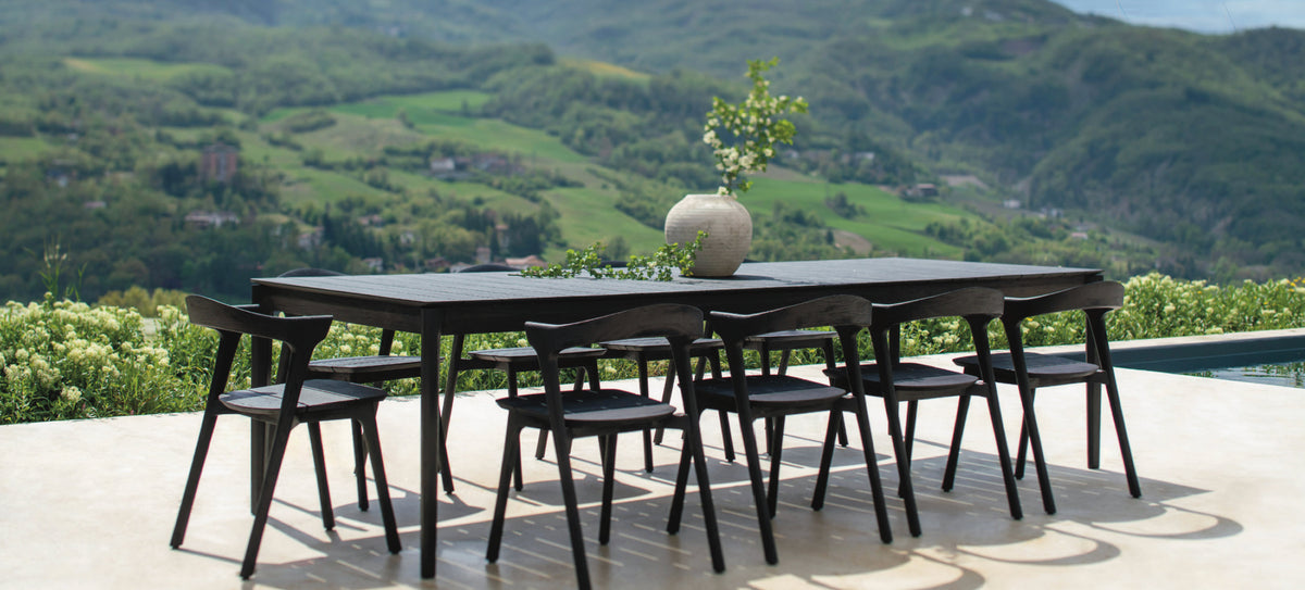 Black Teak outdoor dining table and chairs