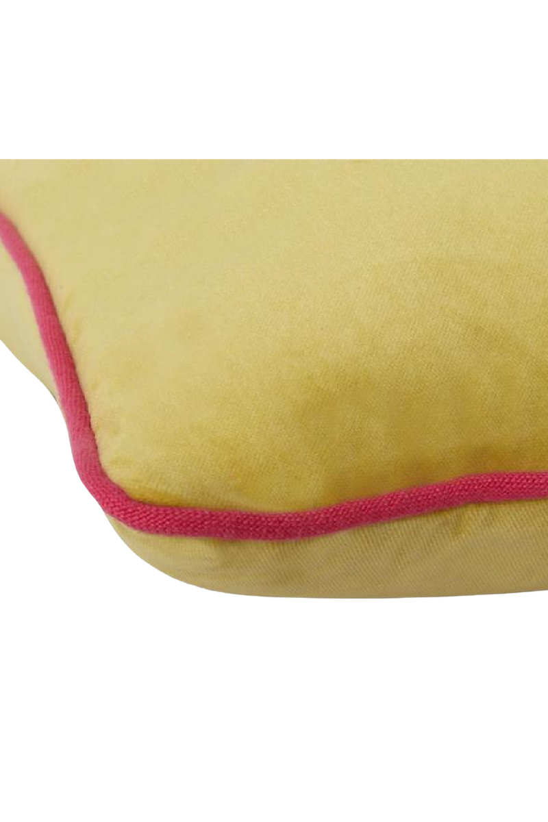 Yellow Velvet Cushion with Pink Piping | Andrew Martin Pelham | OROATRADE