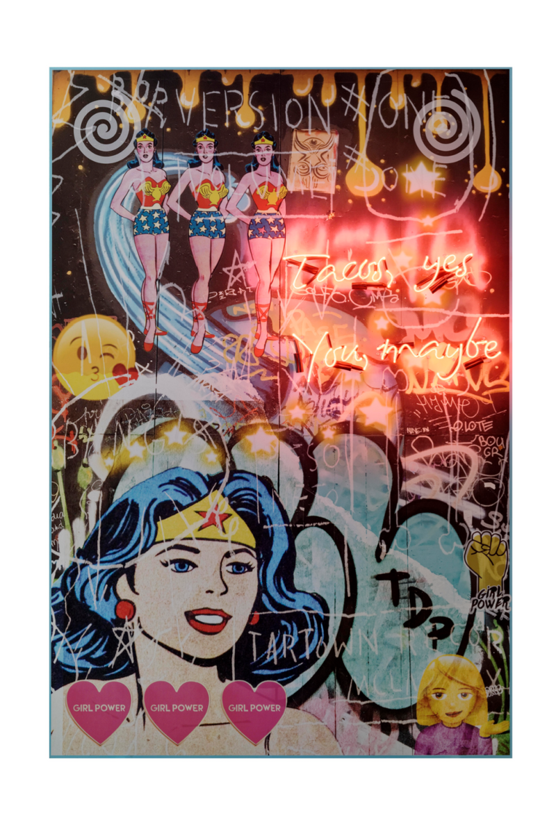 Female Hero Graffiti Neon Artwork | Andrew Martin Wonder Women | OROATRADE