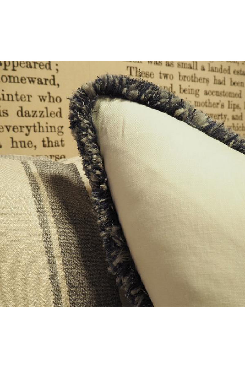 White Linen Cushion with Gray Fringe | Andrew Martin Beagle | OROATRADE 