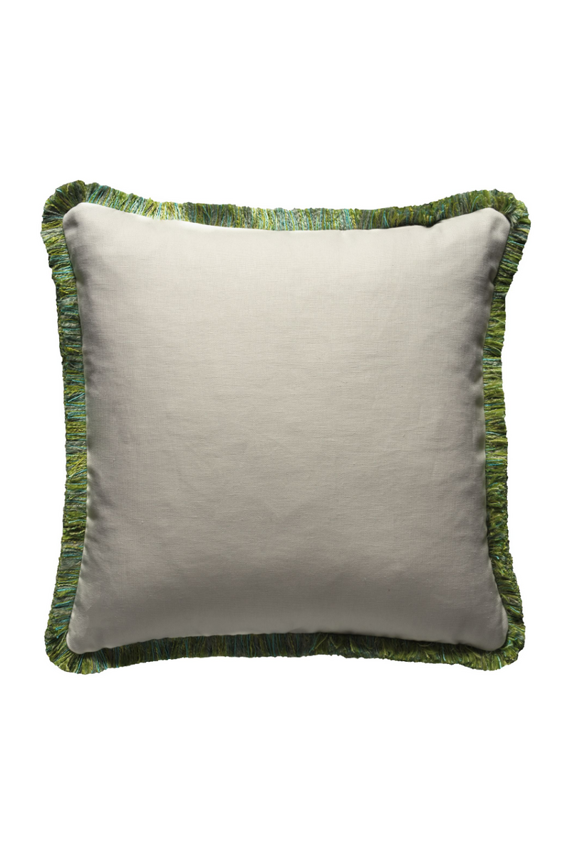 White Linen Cushion with Green Fringe | Andrew Martin Beagle | OROATRADE