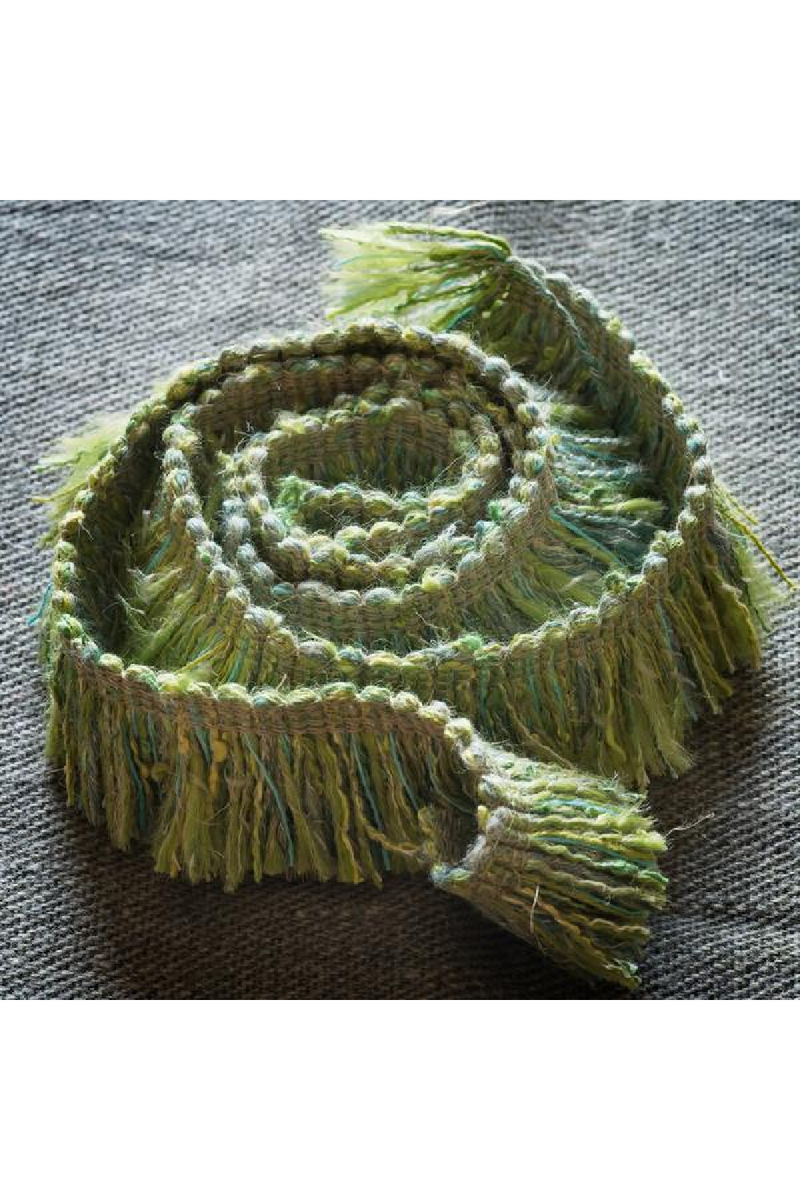 White Linen Cushion with Green Fringe | Andrew Martin Beagle | OROATRADE