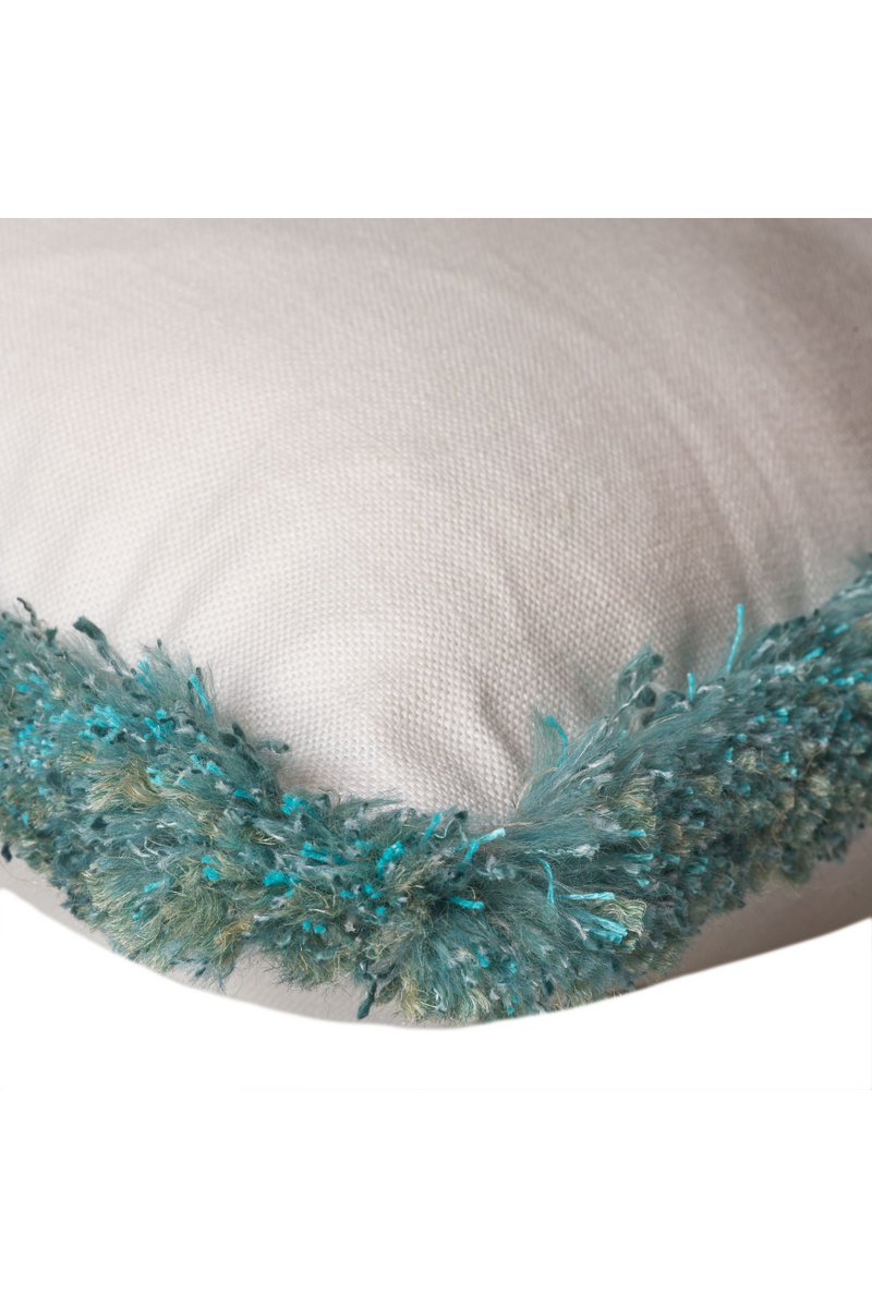 White Linen Cushion with Turqoise Fringe | Andrew Martin Beagle | OROATRADE