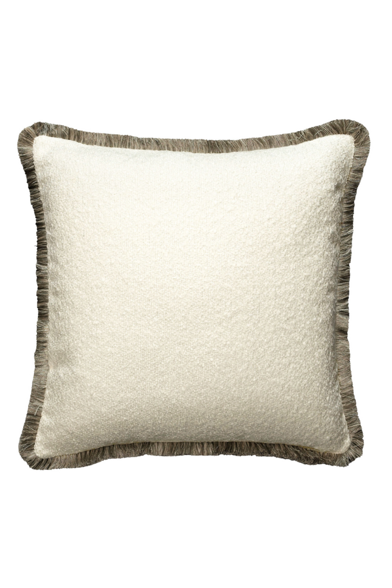 Ivory Bouclé Fringed Square Cushion | Andrew Martin Huntsman | OROATRADE