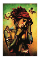 Metallic Woman with Turban Artwork | Andrew Martin Butterfly Kiss Portrait | Oroatrade.com