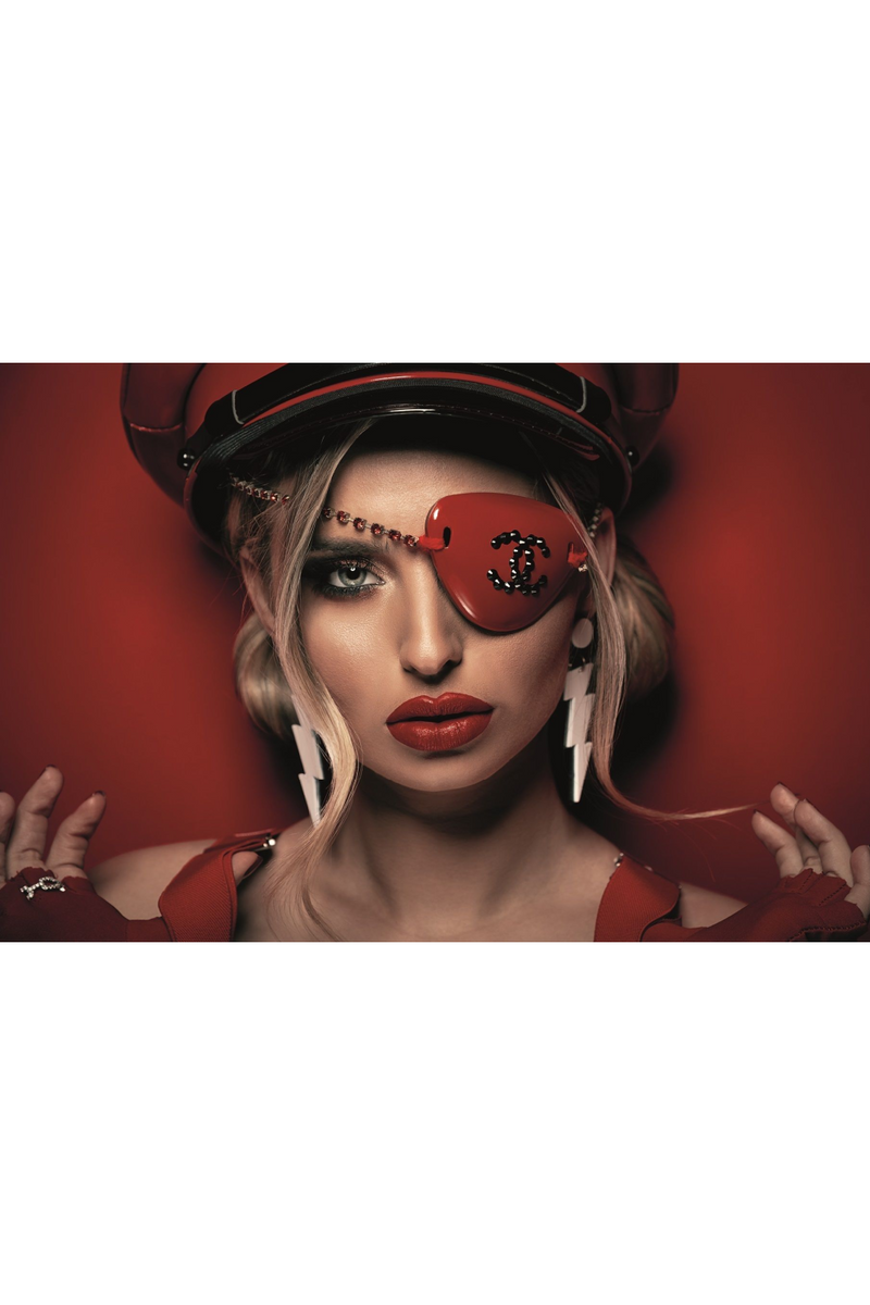 Modern Eyepatched Woman Portrait | Andrew Martin Chanel Lady In Red | Oroatrade.com