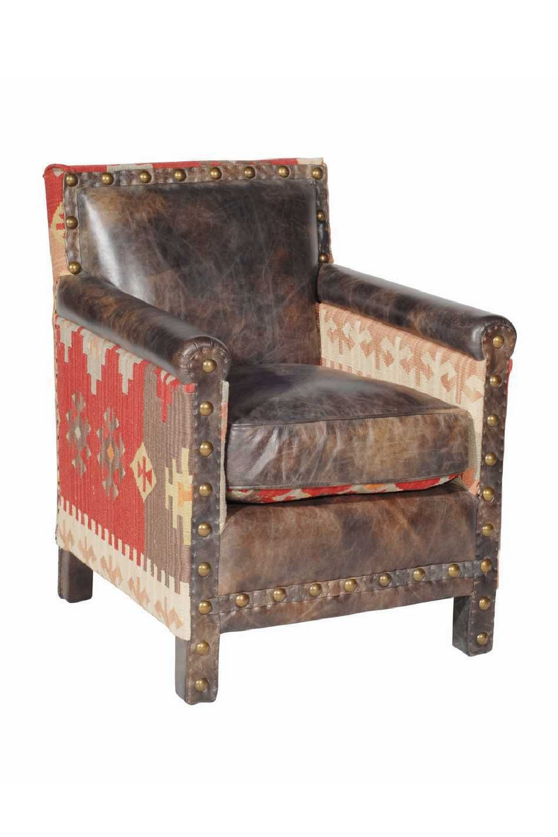 Brown Leather Kilim Chair | Andrew Martin Marlborough | OROATRADE