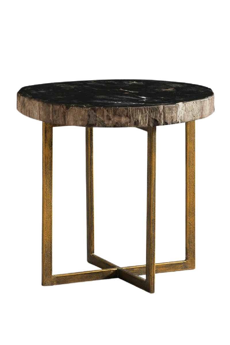 Dark Round Petrified Wood Side Table | Andrew Martin Jonah | OROATRADETRADE.com