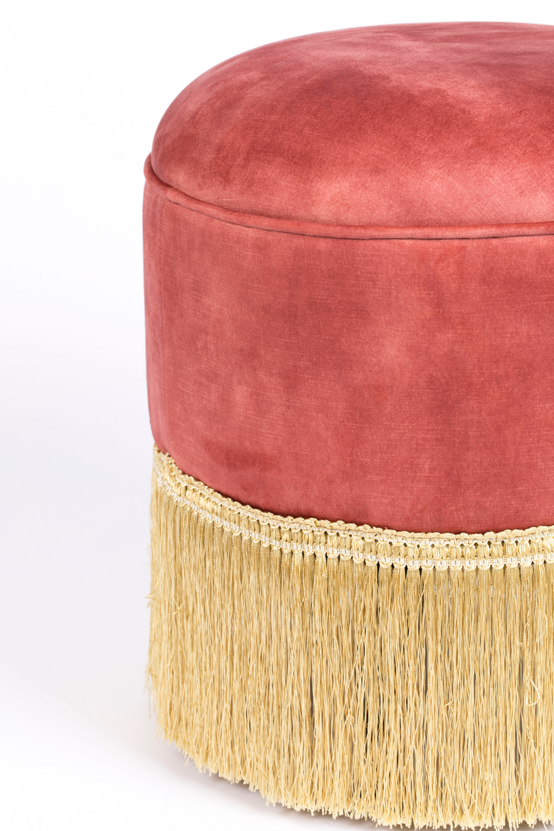 Pink Velvet Ottoman With Fringes | Bold Monkey My Lover and Best Friend | Oroatrade.com