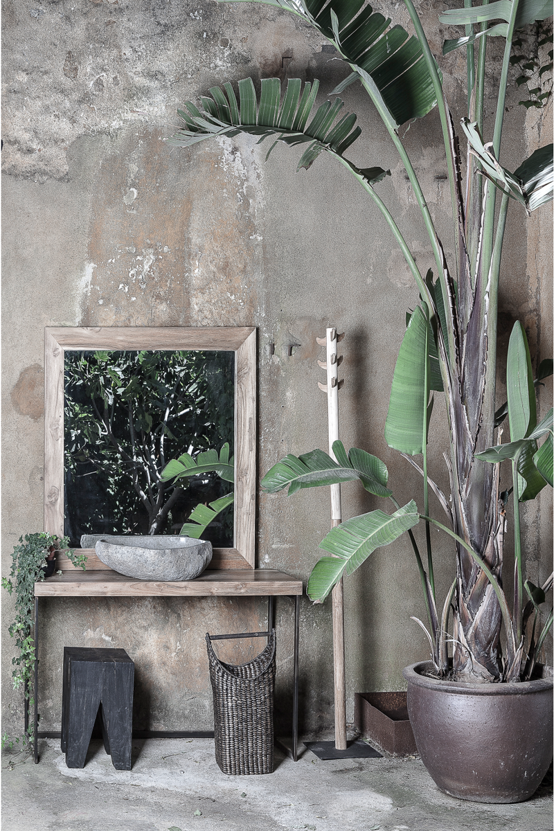 Reclaimed Teak w/ Geometrical Base Console Table | Dareels Three | Oroatrade.com