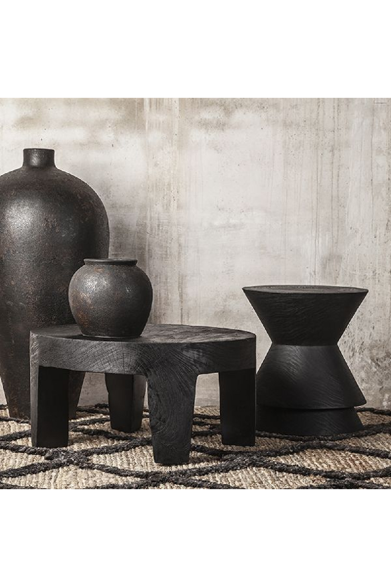 Black Teak Conical Accent Stool | Dareels Diavolo | OROA TRADE