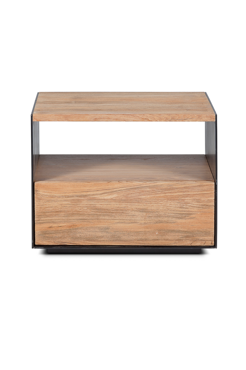 Iron Framed Teak Bedside Table | Dareels Geox | OROA TRADE