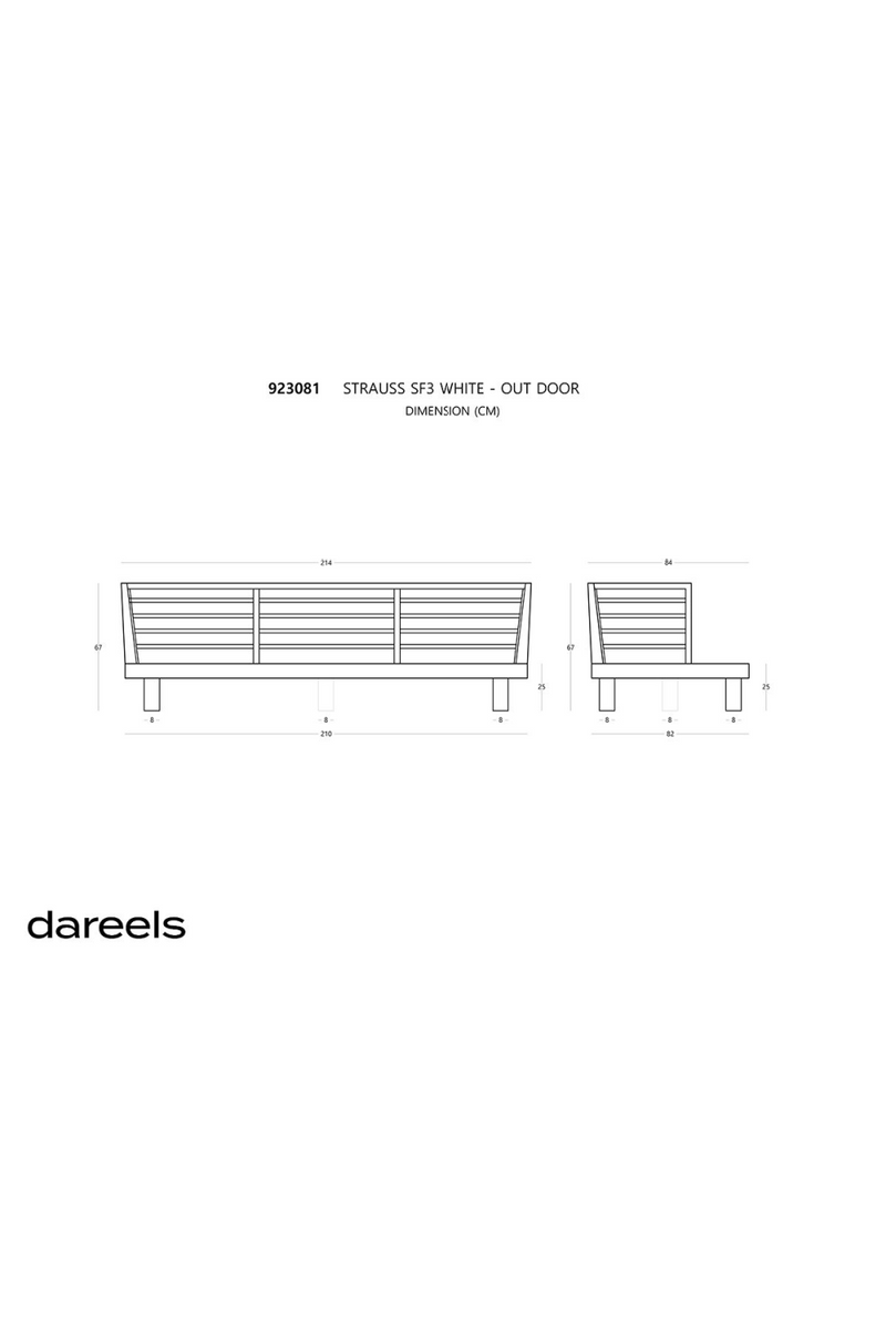 White Cushioned Teak Outdoor Sofa | Dareels Strauss SF2 | OROA TRADE