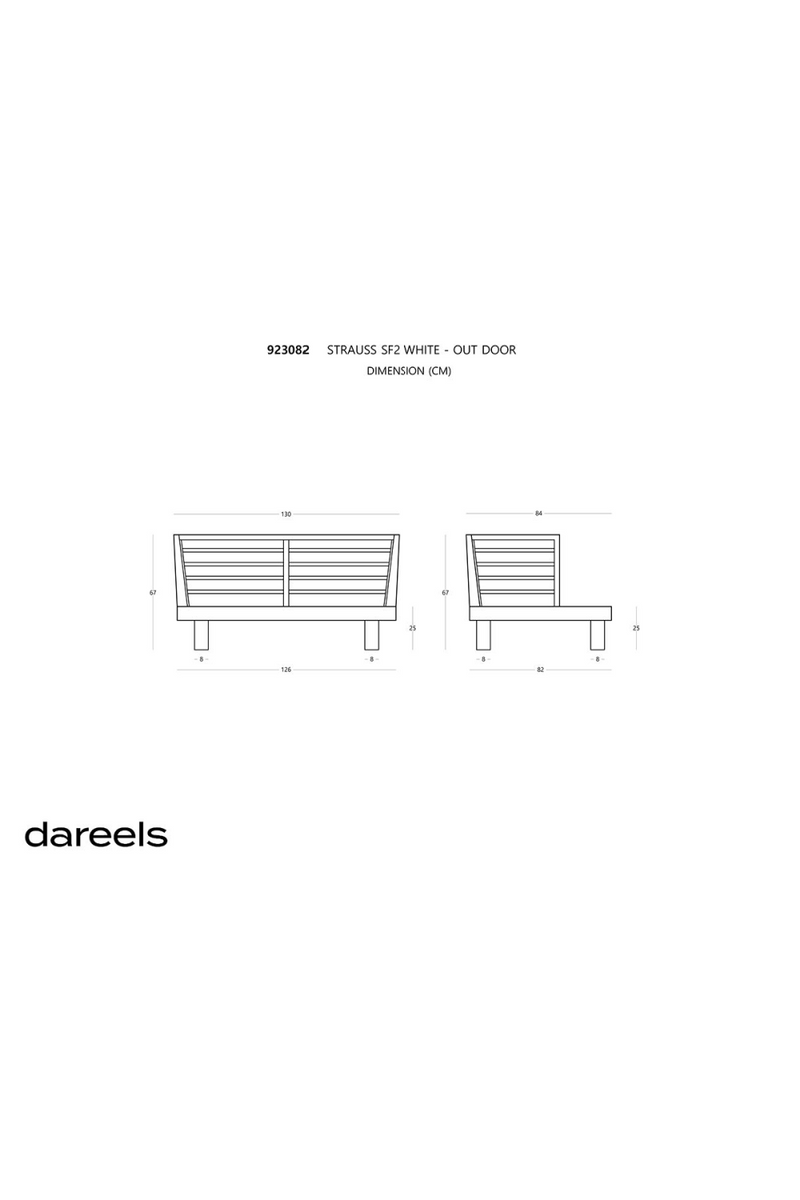 White Cushioned Teak Outdoor Sofa | Dareels Strauss SF2 | OROA TRADE