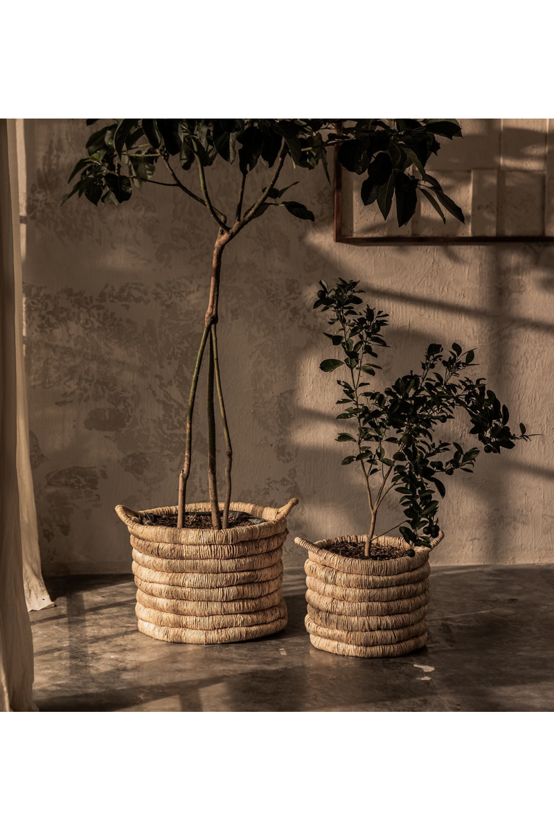 Abaca Basket With Handle Set (2) | dBodhi Caterpillar Sago | OROA TRADE