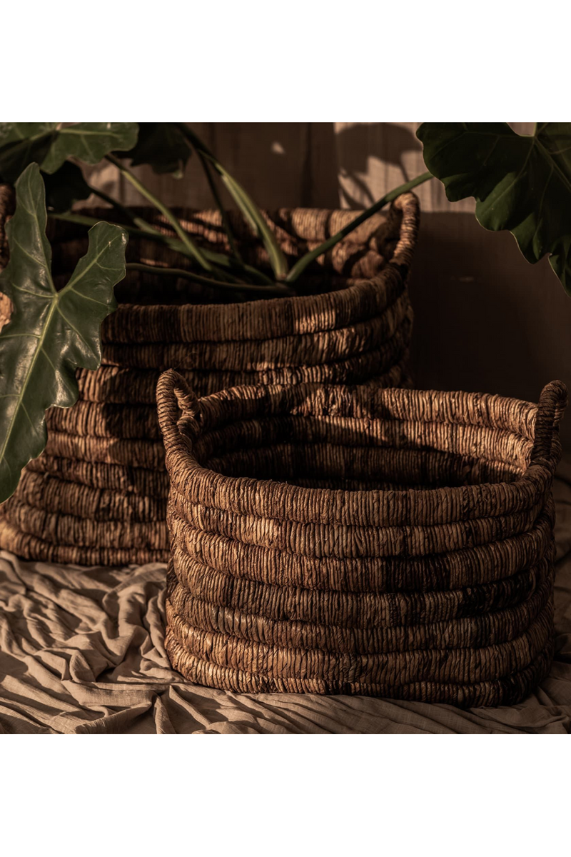 Rectangular Abaca Basket With Handle Set (2) | dBodhi Caterpillar Sago | OROA TRADE