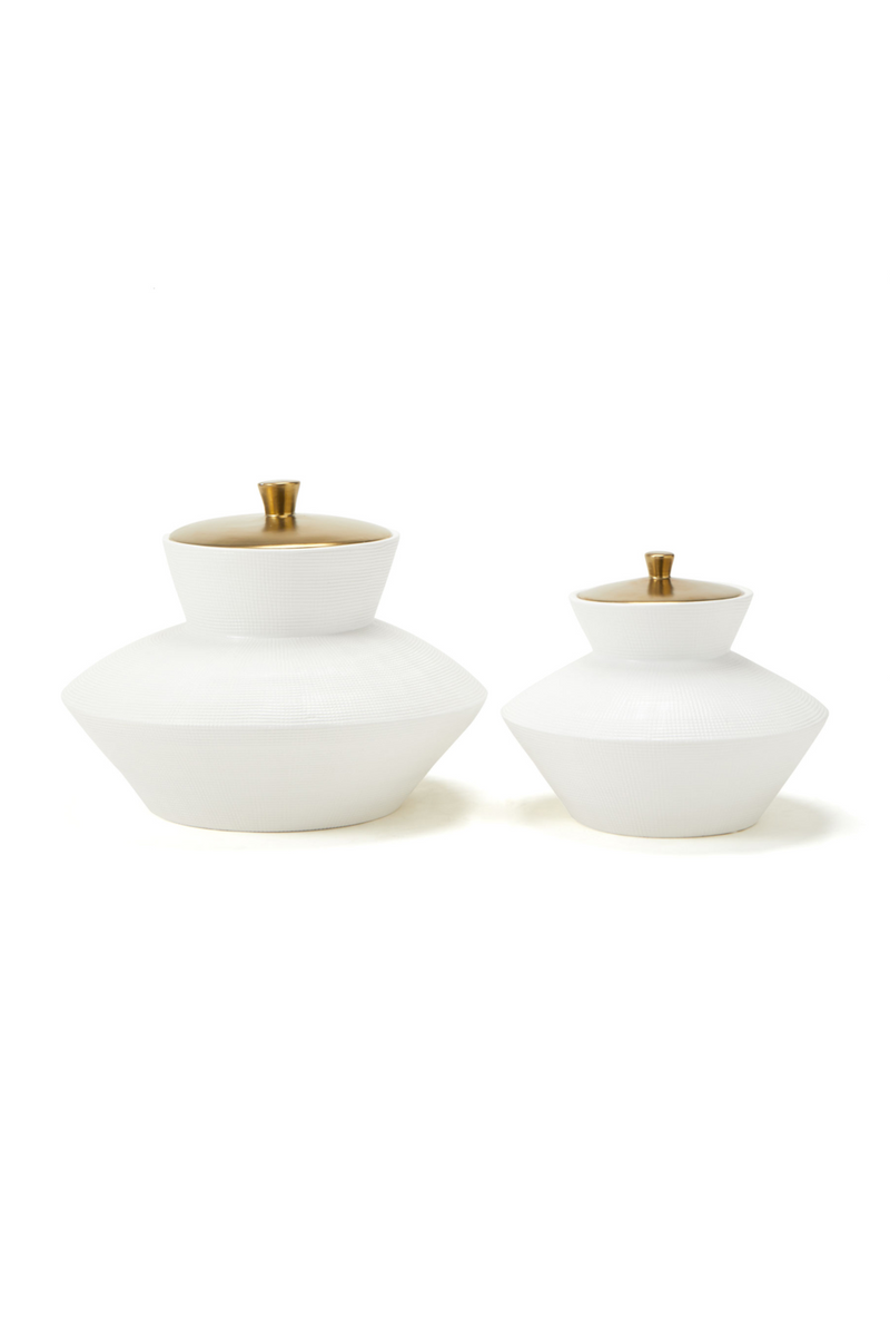 White & Gold Gilt Ceramic Jar - L  | Liang & Eimil Raven I | OROATRADETRADE.com