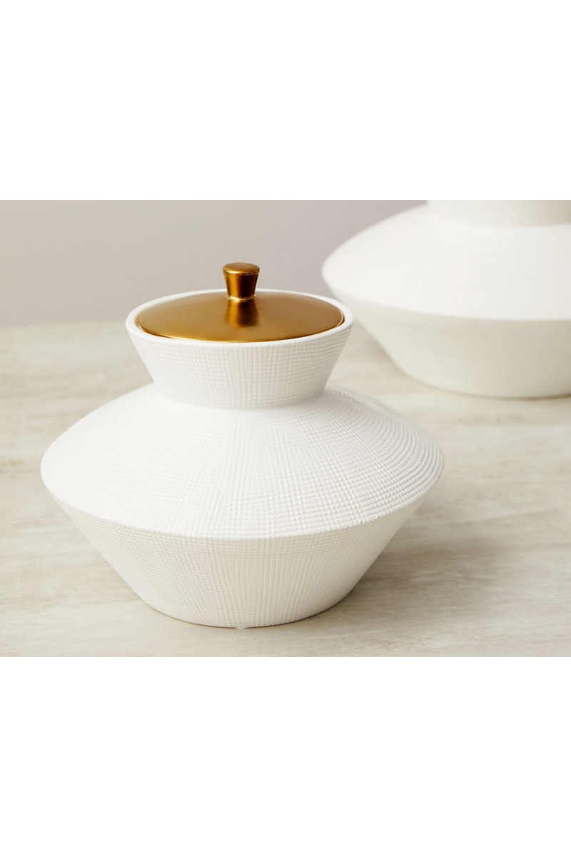 White & Gold Gilt Ceramic Jar - L  | Liang & Eimil Raven I | OROATRADETRADE.com