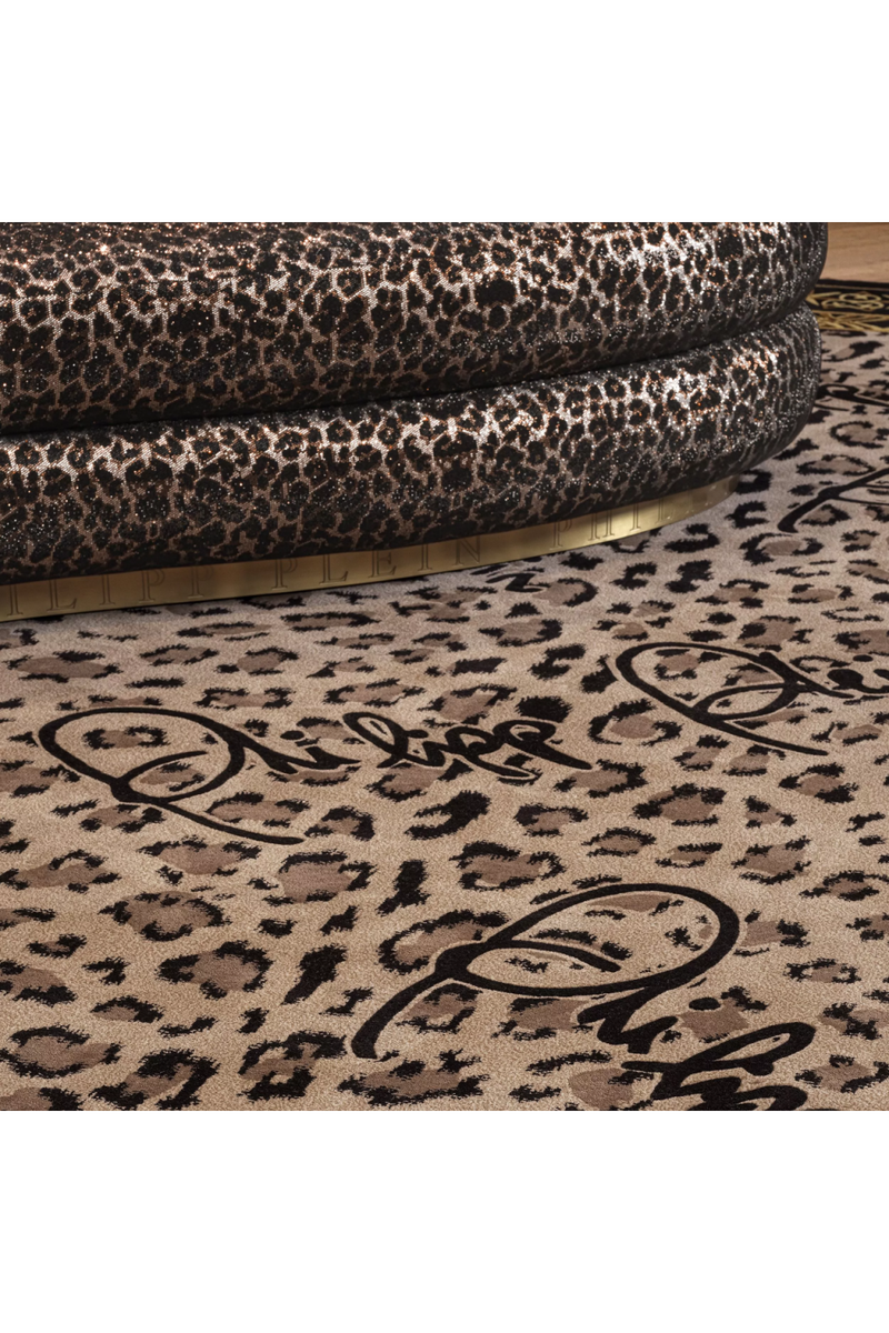 Brown Circular Printed Wool Carpet 9' | Philipp Plein Jungle | Oroatrade.com