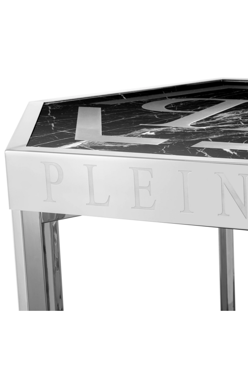 Silver Hexagonal Side Table With Undershelf | Philipp Plein | Oroatrade.com