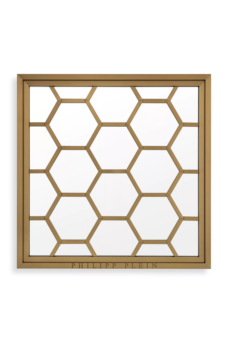 Square Antique Brass Hexagonal Mirror | Philipp Plein Skeleton | Oroatrade.com