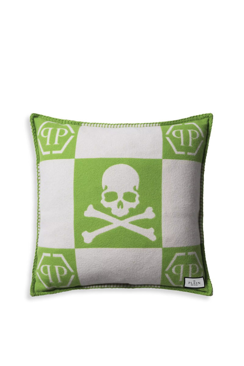 Green Modern Printed Cashmere Cushion | Philipp Plein Skull | Oroatrade.com