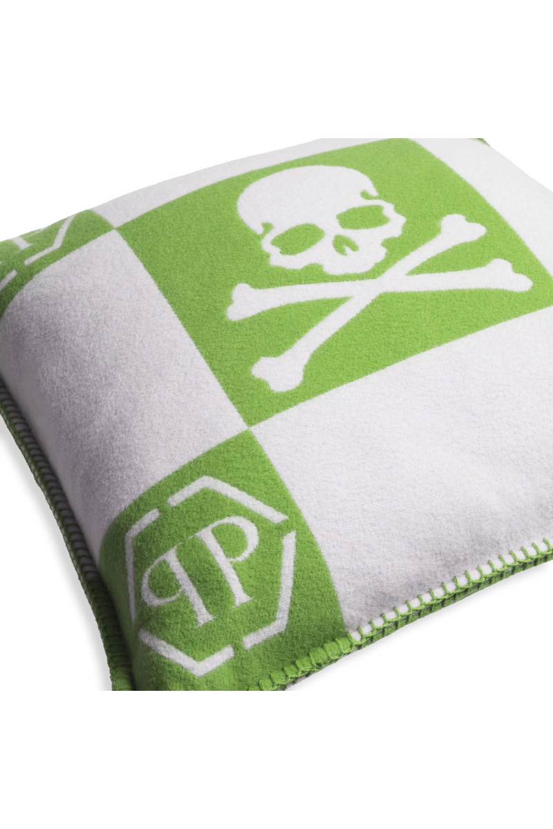 Green Modern Printed Cashmere Cushion | Philipp Plein Skull | Oroatrade.com