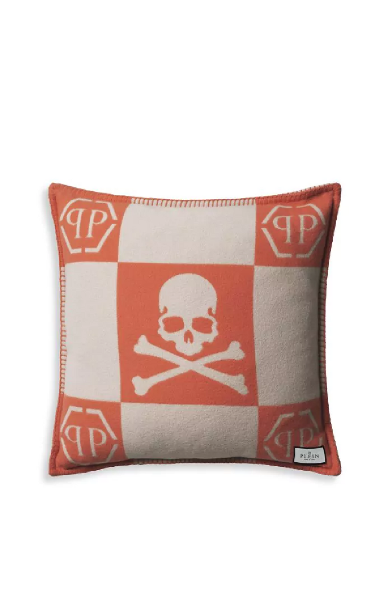 Orange Modern Printed Cashmere Cushion | Philipp Plein Skull | Oroatrade.com