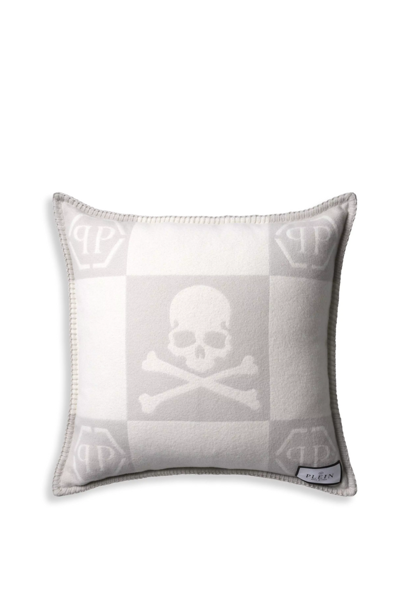 Gray Modern Printed Cashmere Cushion | Philipp Plein Skull | Oroatrade.com
