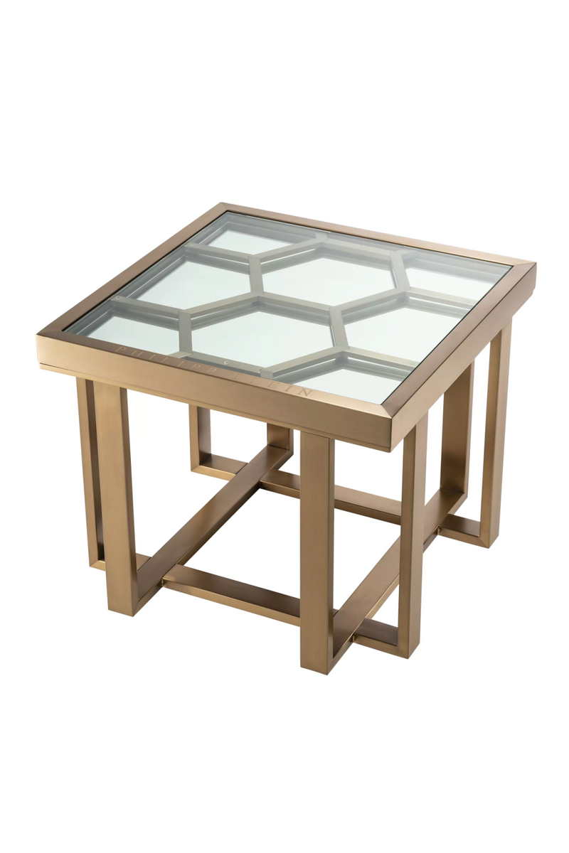 Gold Smoked Glass Modern Side Table | Philipp Plein Skeleton  | Oroatrade.com