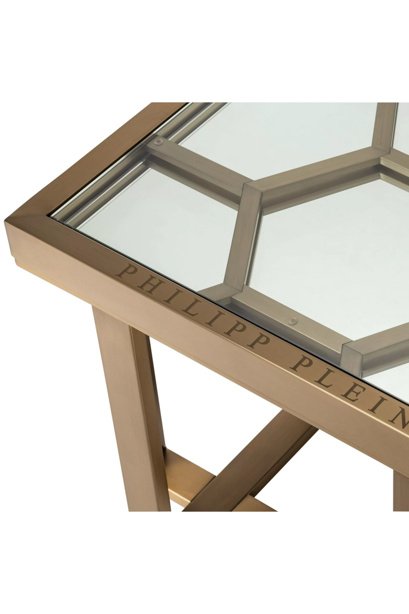 Gold Smoked Glass Modern Side Table | Philipp Plein Skeleton  | Oroatrade.com