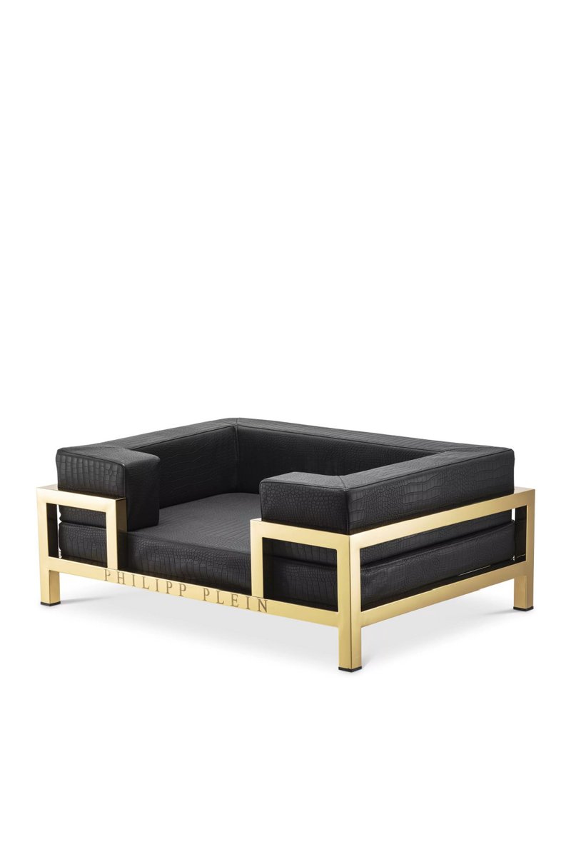 Gold Framed Croco-look Leather Dog Bed L | Philipp Plein High Conic | Oroatrade.com