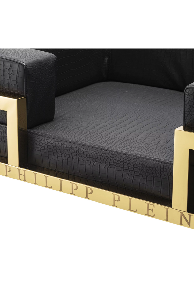 Gold Framed Croco-look Leather Dog Bed L | Philipp Plein High Conic | Oroatrade.com