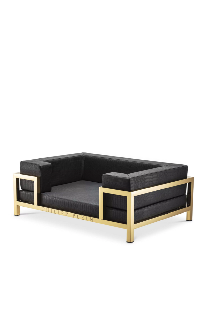 Gold Framed Croco-look Leather Dog Bed XL | Philipp Plein High Conic | Oroatrade.com