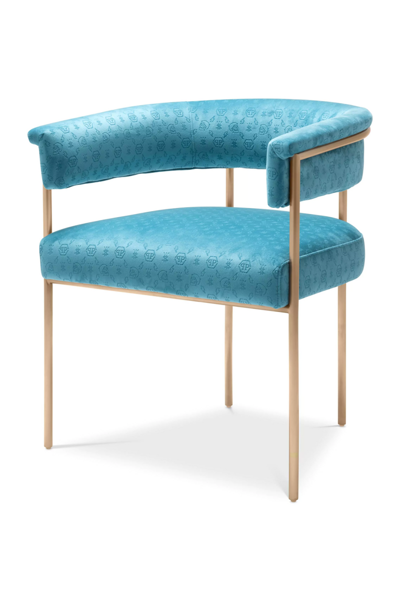 Blue Curved Velvet Dining Chair | Philipp Plein Monogram | Oroatrade.com