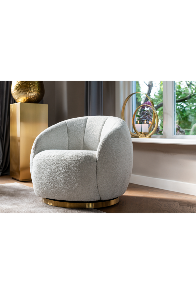 White Bouclé Gold Swivel Chair | OROA Jago | Oroatrade.com