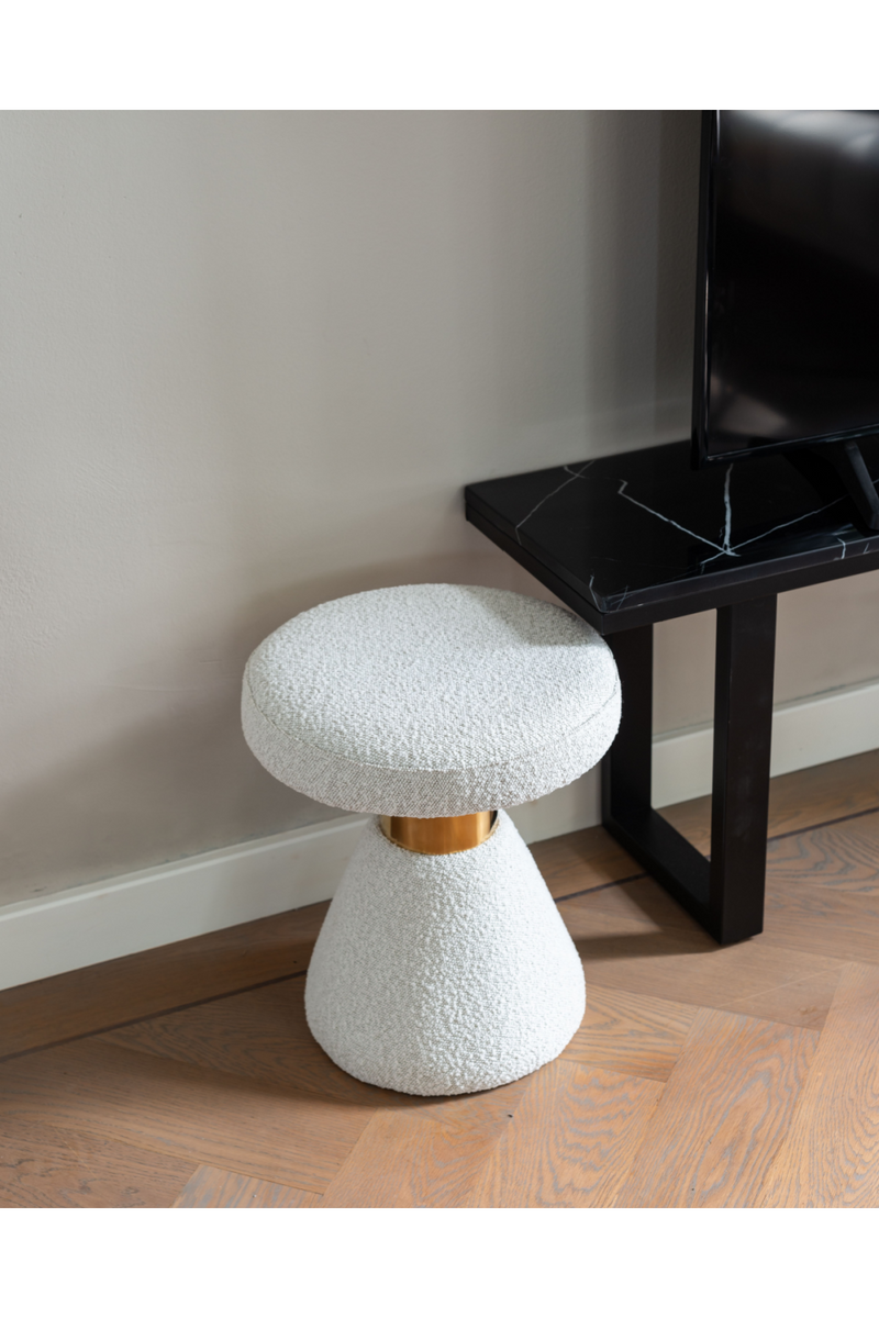 White Bouclé Hourglass Pouf | OROA Tribe | OROATRADE.com