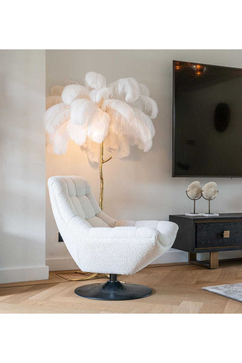 White Bouclé Pedestal Swivel Chair | OROA Richelle | Oroatrade.com