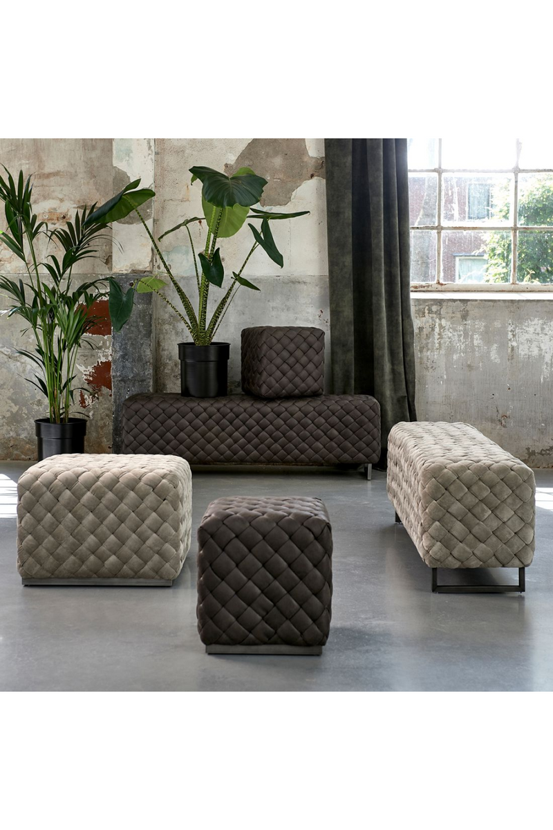 Square Black Leather Footstool | Rivièra Maison Room 48 | Oroatrade.com