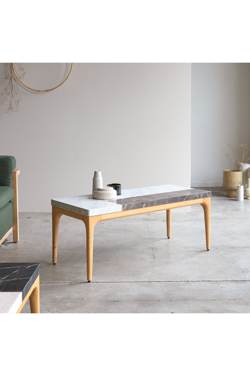 Rectangular Oak and Marble Coffee Table | Tikamoon Stonepiet | OROA TRADE