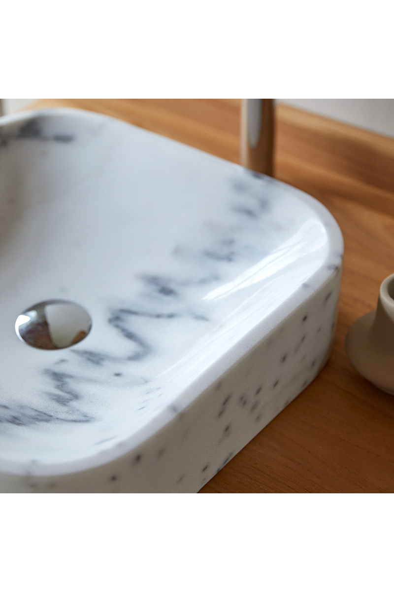 Square White Marble Bathroom Sink | Tikamoon Perseus | OROA TRADE